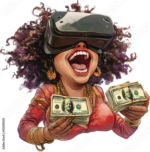 An isolated young woman with money, vector file