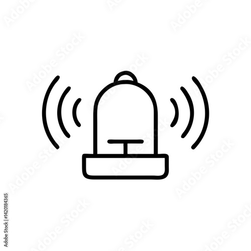 A bold alarm bell ringing urgently, broadcasting a critical alert with strong, simple lines on a white background.