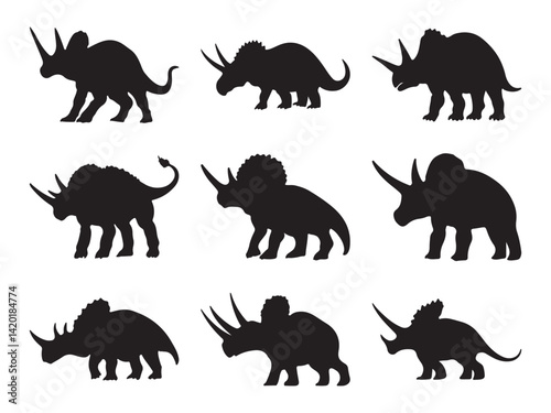 Set of ceratopsians vector silhouette
