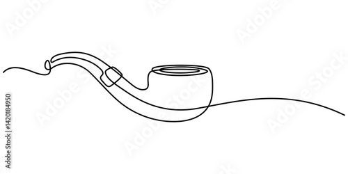 Continuous one line drawing of tobacco pipe. Simple smoking pipe outline design. Editable active stroke vector, Simple smoking pipe outline design. Editable active stroke vector.                      