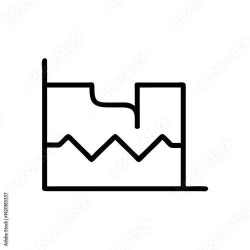 A symbolic representation of a fluctuating resource level within a defined system, depicted with bold, black lines on a white background.