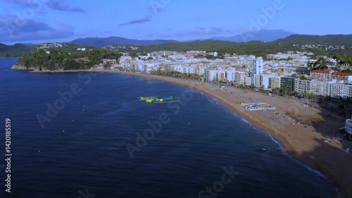Loret de Mar, Spain, Catalonia, Costa brava. Drone panorama the morning city landscape