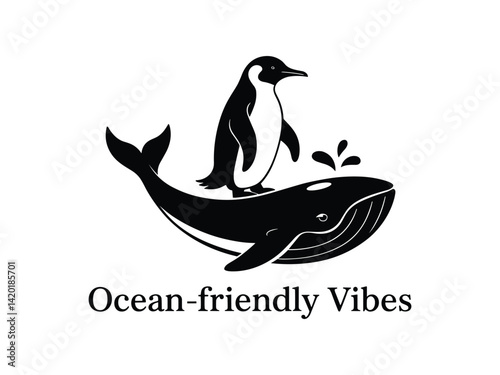 Penguin Whale Ocean Cute Vector