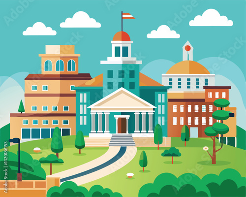  University campus buildings flat vector