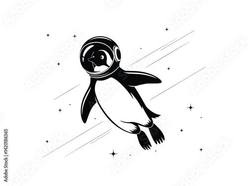 Penguin Astronaut Space Cute Vector
