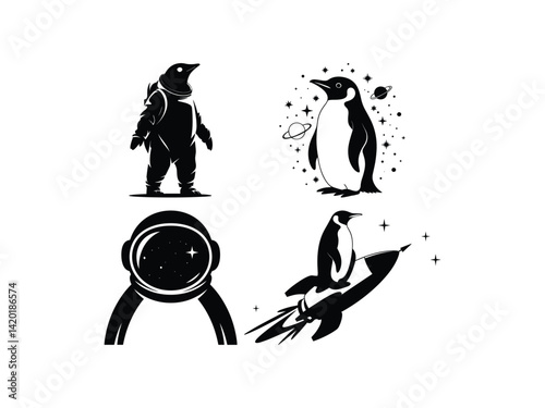  Penguin Space Cute Astro Vector