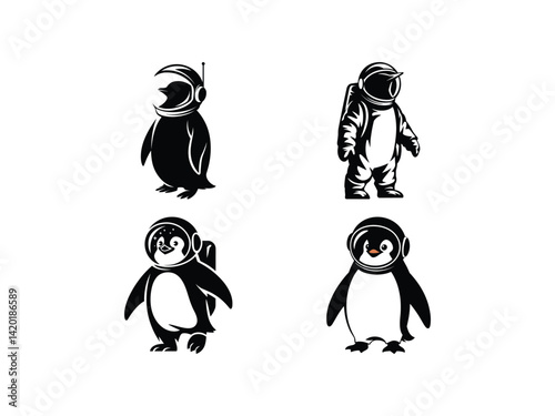Penguin Astronaut Cute Space Vector