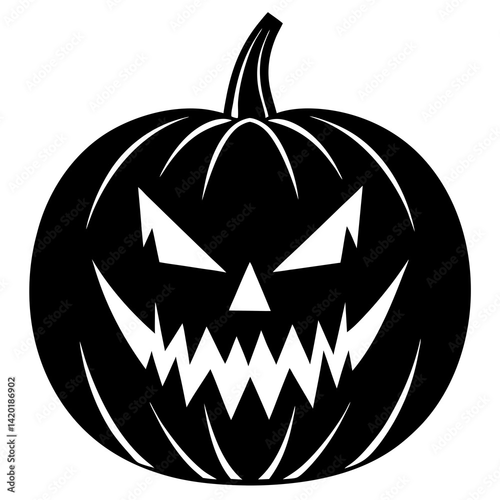 Naklejka premium Pumpkin with carved scary face silhouette
