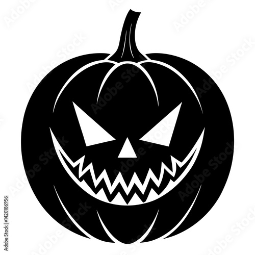 Pumpkin with carved scary face silhouette