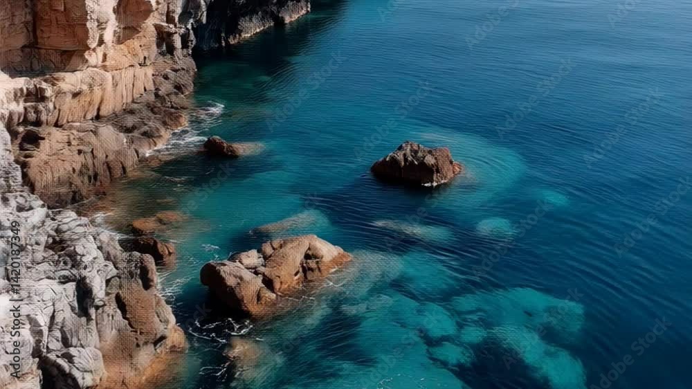Beautiful rocky coastline with clear blue water and scenic rocks near the shore Beautiful rocky coastline with clear blue water and scenic rocks near the shore