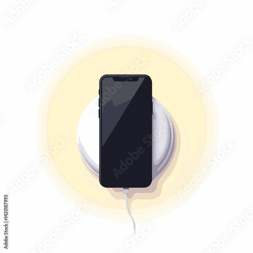 Modern smartphone charging on wireless pad, minimalist simplicity