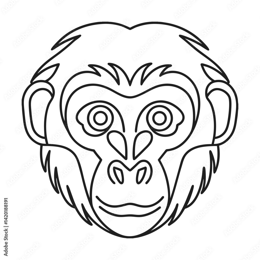Minimalist monkey face illustration in black and white perfect for coloring pages or simple graphic designs creative animal icon Minimalist monkey face illustration in black and white perfect for coloring pages or simple graphic designs creative animal icon