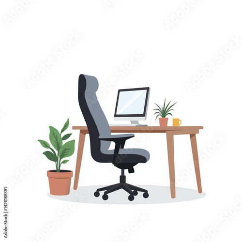 Sleek modern office chair with minimal desk setup, workspace aesthetics