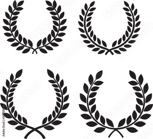 Black Laurel Wreath Icon Silhouette Isolated on White Background, laurel wreath, wreath icon, laurel icon, victory symbol, award wreath, black silhouette,