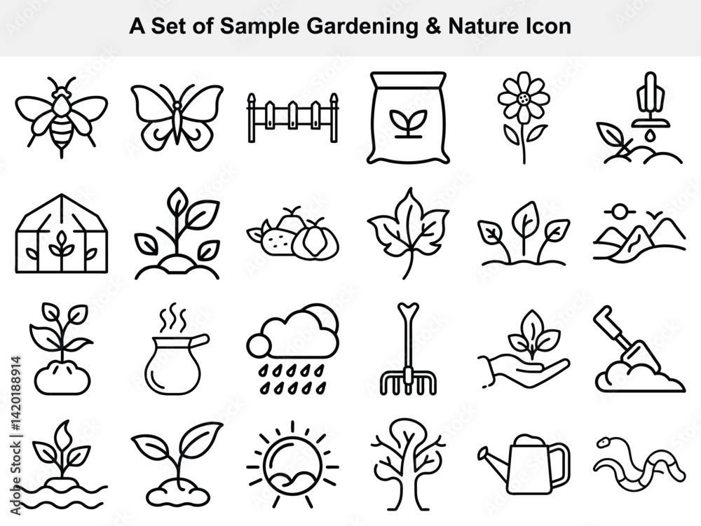 Fototapeta premium Gardening and Nature Elements Icon Collection