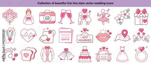 Elegant Wedding and Romance Vector Icon Collection