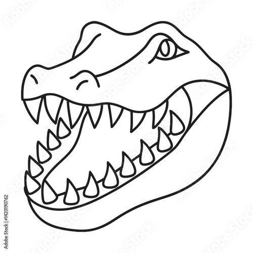 Crocodile head vector illustration with sharp teeth outline drawing for coloring pages and design projects