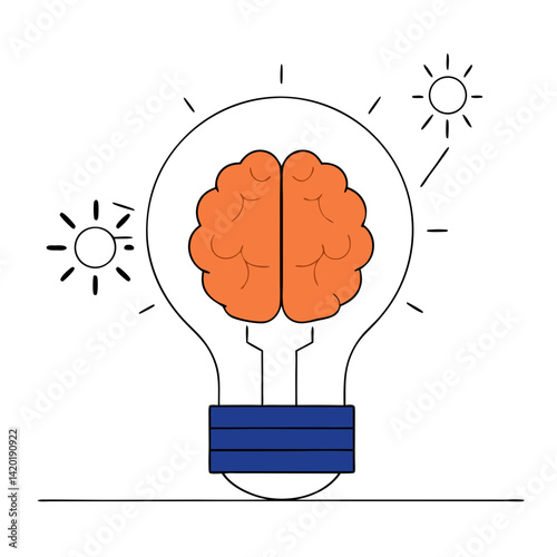 A bright mind igniting innovative ideas, represented by a brain glowing inside a lightbulb, symbolizing intellectual brilliance and creative energy with a simple line art style.