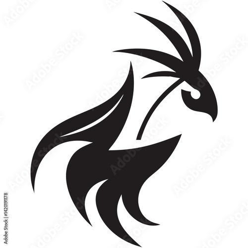 A majestic stylized parrot, wings in graceful motion, a symbol of freedom and flight, rendered in bold black silhouette.
