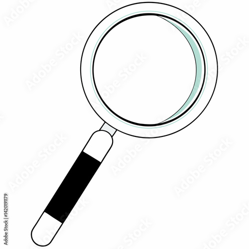 A magnifying glass, ready to unveil hidden details and uncover mysteries, presented in a simple, clean, line art style.