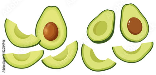 set of green avocado slices vector illustration isolated