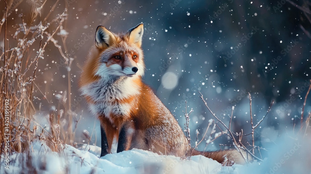 Fototapeta premium Winter wonderland scene featuring a red fox.