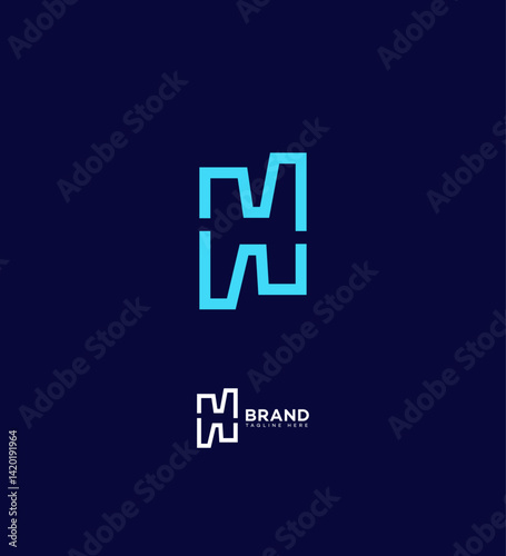 Modern Minimalist Blue Letter MH or HM Logo Brand Identity Design