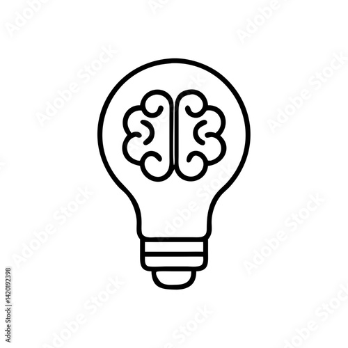 Brilliant mind illuminating ideas, a powerful concept in bold black lines against a white background.