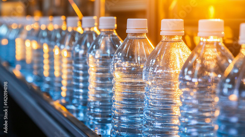 Obraz na płótnie Bright rows of bottled water for sale in the market Generative AI w salonie