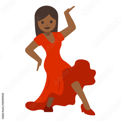 Flamenco Dancing Woman Cartoon Style Clipart Illustration | Minimalistic Red Dress Dancer Pose Isolated on White Background