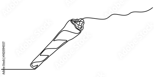 Lit marijuana joint continuous one line drawing, Cannabis joint. Hand drawn vector illustration in sketch style. Marijuana spliff, minimalist pro style vector of white background. outline design.
