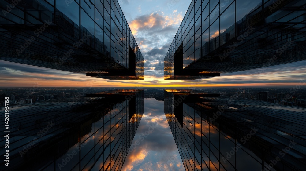 Naklejka premium A city skyline with a sunset in the background