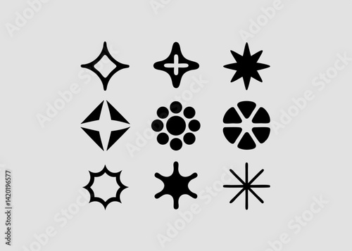 A captivating collection of bold, black geometric starbursts and radiant shapes, showcasing a dynamic and energetic design style.