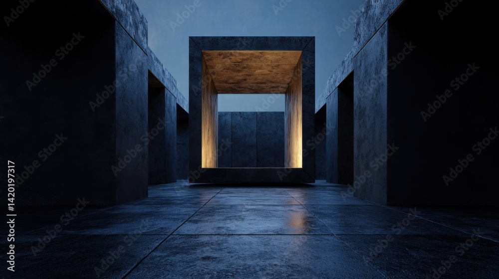 Obraz premium A dark room with a square structure in the middle