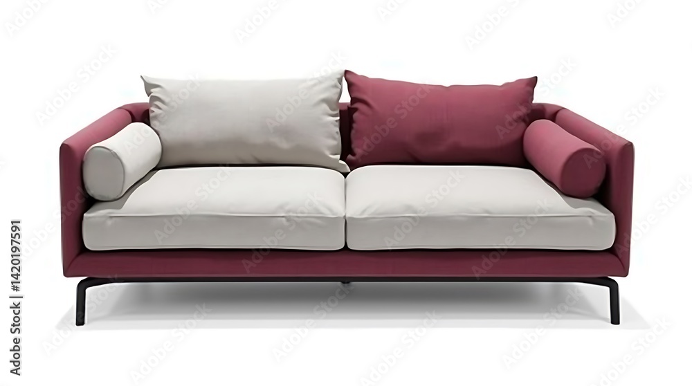 Obraz premium bold_maroon_and_light_gray_modern_couch_set_against_a_white_background