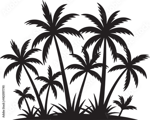 Palm tree on a beach silhouette vector illustration isolated On Transparent Background