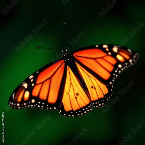 Monarch Butterfly: Glowing Wings, Dark Background, Nature Photography
