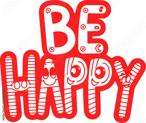 Red Doodle Be Happy Phrase Art