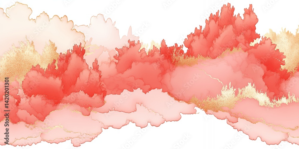 Obraz premium Abstract Coral Gold Watercolor Background Design Texture Red Art Ink Pink Soft Fluid Image
