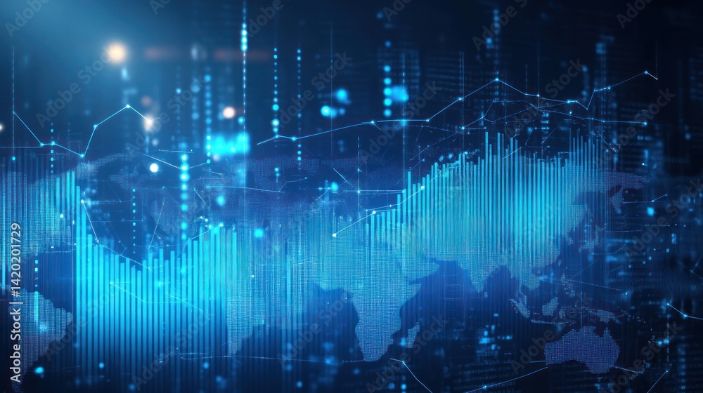 Digital map with data analysis lines. Charts, graphs, and world map. Data points, business visualization Digital map with data analysis lines. Charts, graphs, and world map. Data points, business visualization