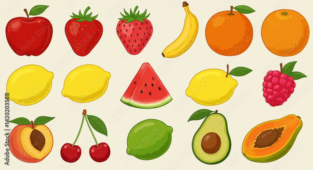 Vector Fruity feast A vibrant spread of natures sweet bounty Vector Fruity feast A vibrant spread of natures sweet bounty