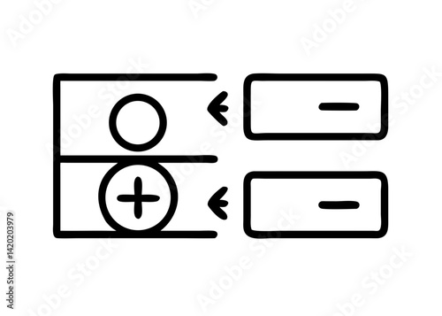A user profile being updated with a plus symbol added, shifting towards the right, indicating an addition or upgrade with bold black lines on a white background.