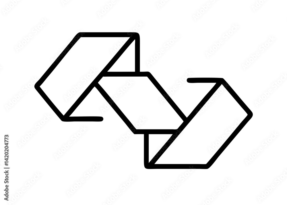 Interlocking geometric shapes creating a dynamic, flowing movement; bold black lines on white background. Interlocking geometric shapes creating a dynamic, flowing movement; bold black lines on white background.