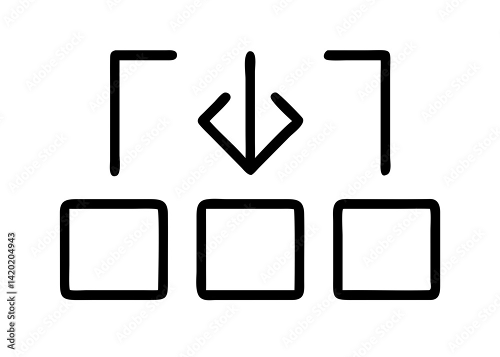Three data streams converging into a central processing unit, depicted with bold lines against a stark white background. Three data streams converging into a central processing unit, depicted with bold lines against a stark white background.
