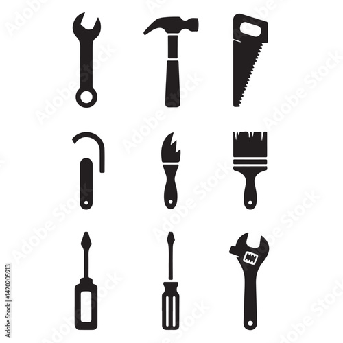 set of tools silhouettes