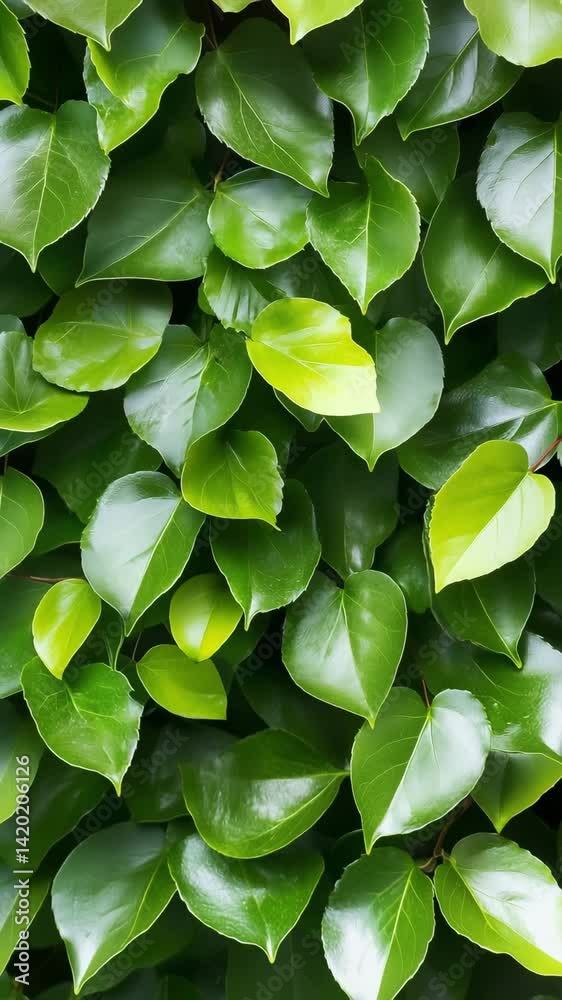 Close view of dense foliage with a mix of dark and light green leaves creating a rich texture in a natural environment Close view of dense foliage with a mix of dark and light green leaves creating a rich texture in a natural environment