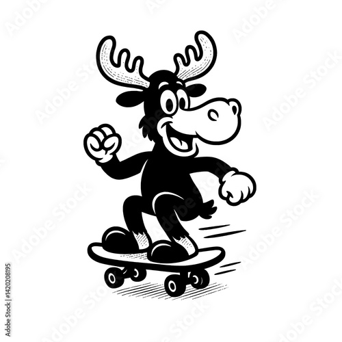 Cartoon Moose Riding Skateboard Vector Illustration