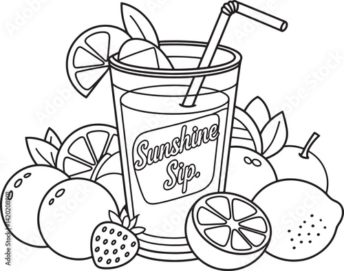 Summer drinks line art vector illustration isolated On Transparent Background