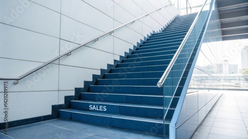 Sales Wallpaper  Sales Presentation  Sales Background  Blue Staircase in Modern Building Leading Upward to Success  Business Growth Concept 
