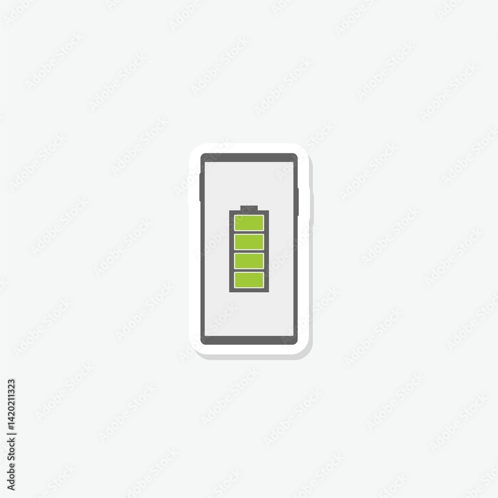 Smart phone with full battery icon sticker isolated on gray background Smart phone with full battery icon sticker isolated on gray background